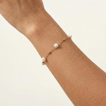 18K Gold Plated Pearl Beaded Cross Bracelets for Women Adjustable - color: Multi Pearls Beads-Gold