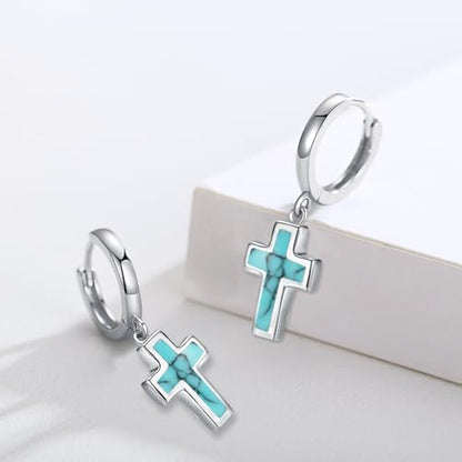 Opal Cross Stud Earrings, 925 Sterling Silver Hypoallergenic Stud Earrings - style: Dangle Cross