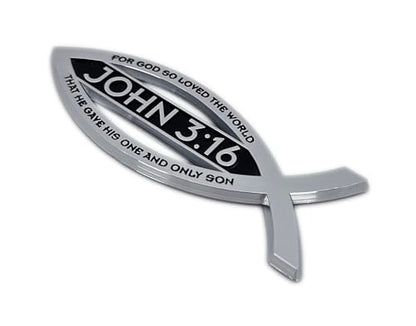 Elektroplate Christian Fish John 3:16 with Verse OEM Chrome Emblem for Cars, Trucks, and All Auto | Universal Fit at 4" x 1.4" | Weatherproof - color: John 3:16