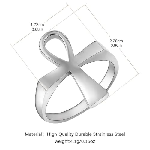 HZMAN Stainless Steel Egyptian Ankh Cross Ring for Men Women - color: Silver