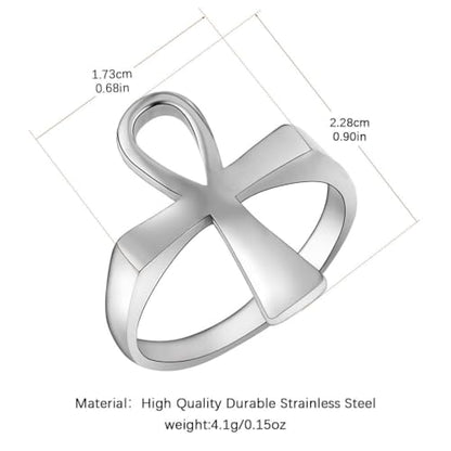 HZMAN Stainless Steel Egyptian Ankh Cross Ring for Men Women - color: Silver
