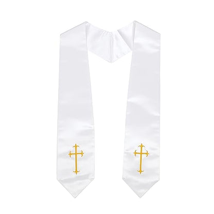 Clergy Stole, Choir Stole with Cross Embroidery 60'' - color: White