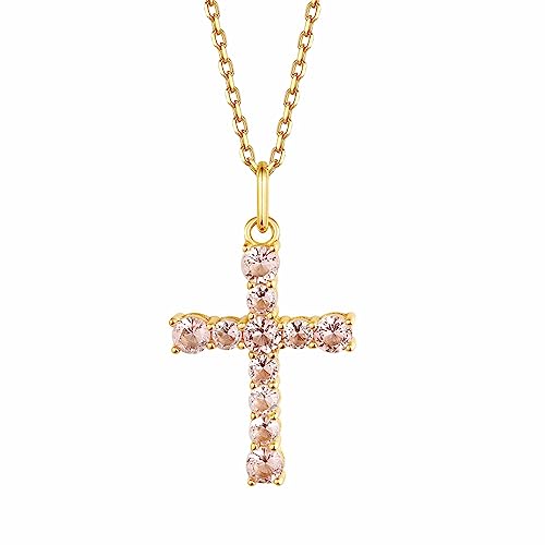 S.Leaf Cross Necklace for Women Gold Plated Cross Necklaces for Women 925 Sterling Silver Cross Pendant Necklaces for Women Birthday Anniversary - color: Cross_Necklace_10_Oct._Morganite