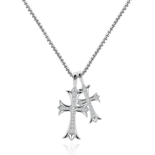 SHINYY Double Cross Necklace for Women and Men | Goth Punk Double Pendant Necklace | Gothic Grunge Religious Jewelry for Him Her - color: Silver 1