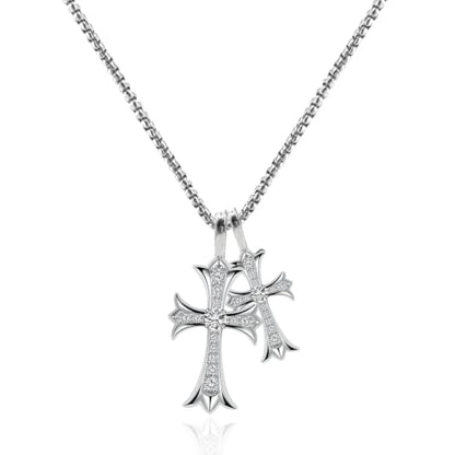 SHINYY Double Cross Necklace for Women and Men | Goth Punk Double Pendant Necklace | Gothic Grunge Religious Jewelry for Him Her - color: Silver 1