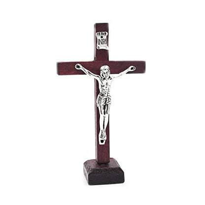 hejhncii Crucifix Wall Cross Wooden Catholic Cross With Stand Religious Christian Standing Cross Church Home Ornaments For Prayers