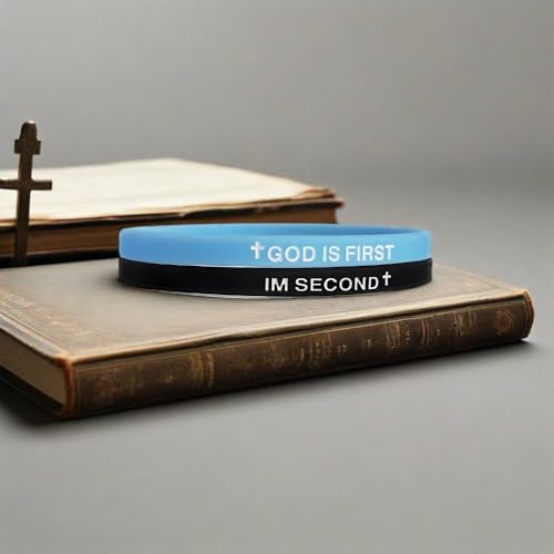 LIU JUN God Is First Bracelet, GOD IS FIRST IM SECOND Christian Rubber Bracelets Inspirational Engraved Bible Verses Cross Silicone Bracelet For Women Men Faith Gifts - color: blue-black