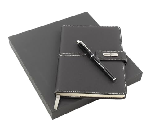Shadow Breeze A5 Leather Notebook and Executive Pen Gift Set in Premium Gift Box, 172 Pages 100GSM Ruled Pages, Great Gift for Business, School, Home (Black) - color: Black