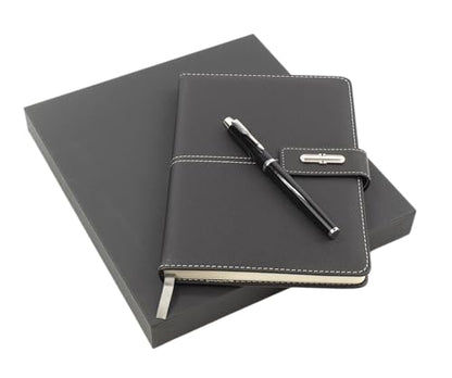 Shadow Breeze A5 Leather Notebook and Executive Pen Gift Set in Premium Gift Box, 172 Pages 100GSM Ruled Pages, Great Gift for Business, School, Home (Black) - color: Black