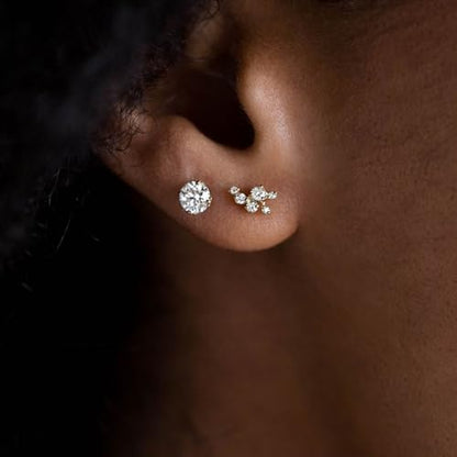 Titanium Earrings Push-in Threadless Flat Back Stud Earrings for Women Men, Cartilage Earring Hypoallergenic Cubic Zirconia Earrings Studs for Helix Tragus Piercing Jewelry - color: Gold-7mm
