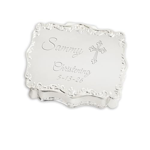 Cherished Moments Personalized Christening Rectangle Jewelry Box - color: Silver Christening
