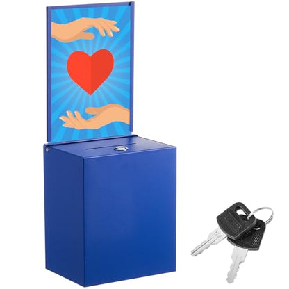Metal Donation Box for Fundraising,Basic,Blue - color: Blue