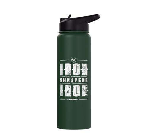 Iron Sharpens Iron Christian Gym Water Bottles Bible Verse Stainless Steel Insulated Water Bottle - color: Dark Green