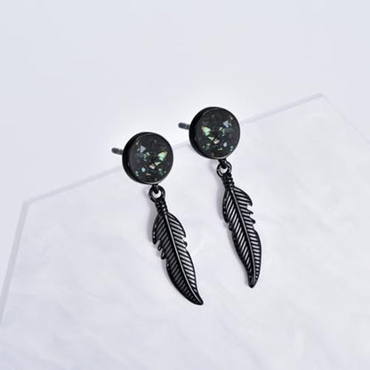 Black Dangle Drop Earrings 925 Sterling Silver Turquoise Earrings Jewelry Gifts for Women Men - style: Feather-Abalone