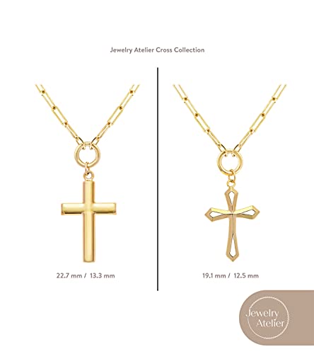Jewelry Atelier Gold Filled Pendant Necklace Collection - 14K Yellow Gold Filled Pendant Necklace with Solid Clip Chain for Women (Different Sizes and Styles with Extension/Adjustable Chain) - style: Cross 13.3mm Width