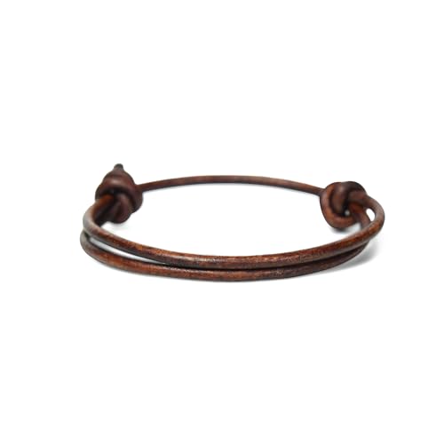 GENIQUE Real/Genuine Leather Bracelet for Men, Adjustable Mens Leather Bracelet, Leather Cord Bracelet - style: Sliding Knot Antique Brown
