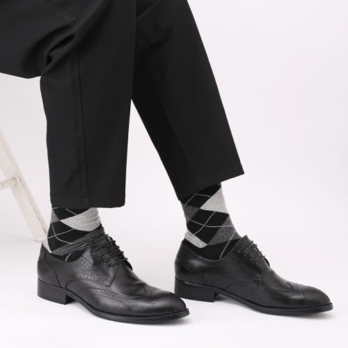 Men's Colorful Striped Dress Socks, 5-Pack Cotton, Sock Size 10-13 - color: Classic Black & Gray Mix