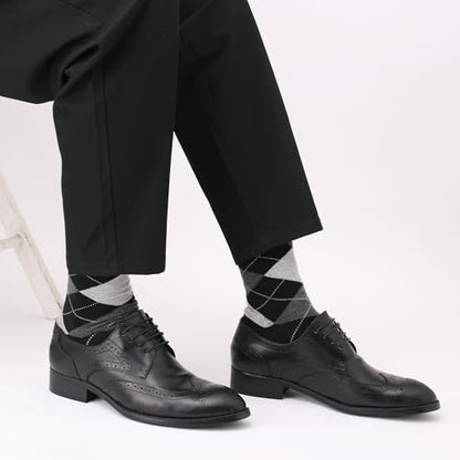 Men's Colorful Striped Dress Socks, 5-Pack Cotton, Sock Size 10-13 - color: Classic Black & Gray Mix