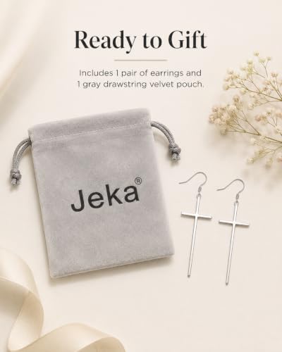 Jeka Hypoallergenic Stainless Steel Cross Earrings Long Dangle Minimalist Jewelry for Women Girls Family Friends Gifts - color: Silver