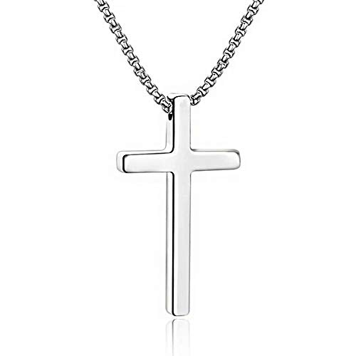 M MOOHAM Cross Necklace for Men Teen Boys 16-30 Inch - color: "Silver: Cross Pendant 2.1"*1.2"