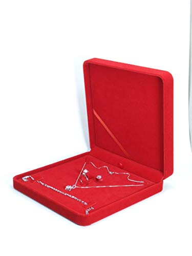 Jewelry Set Velvet Box Necklace Earring Ring Necklace Bracelet Gift Display Case Wedding Jewelry Storage Holder (Red) - color: Red