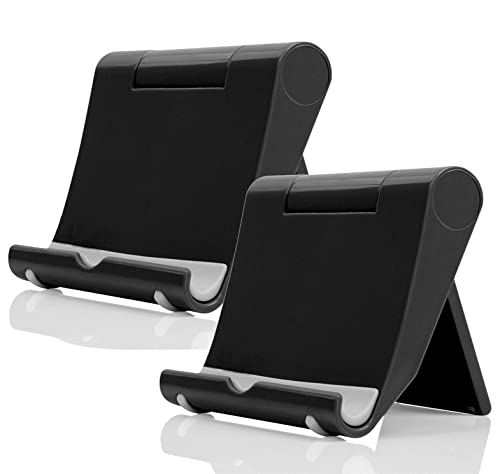 Adjustable Foldable Cell Phone Stand for Desk, Compatible with Most Smartphones and Tablets, Anti-Slip Rubber Base for Stability - color: Black 2 PCS