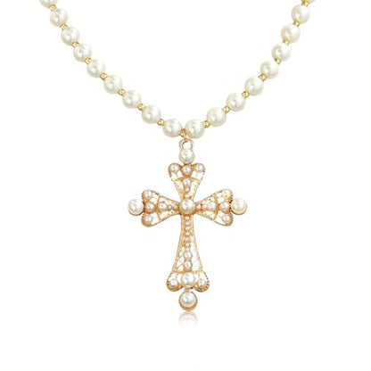 Pearl Cross Necklace Big Cross Pendants Necklaces for Women Chunky Pearl Necklace Gothic Cross Necklace Punk Vintage Cross Jewelry Women - style: Punk