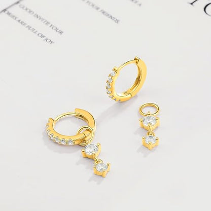 DAILY VIBES Cute Butterfly Star Cross Heart CZ Dangle Earrings for Women - color: Gold Two Stones