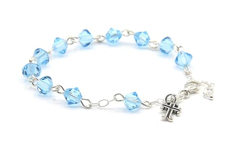 Catholic Communion Rosary Bracelet Created with Swarovski® Crystals, Glass - color: Aquamarine - March