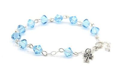 Catholic Communion Rosary Bracelet Created with Swarovski® Crystals, Glass - color: Aquamarine - March