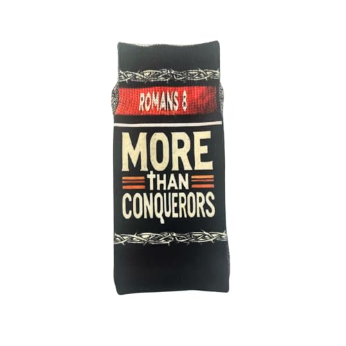 Bible Verse Socks for Men, Christian Scripture Crew Socks, Faith Gift - color: More Than Conquerors