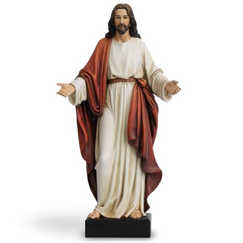 12 Inch Jesus Statue with Open Arms, Hand Painted Jesus Christ Figurine in Red Robe, Realistic Christian Religious Resin Home Décor - color: Red Robe, size: 12inch