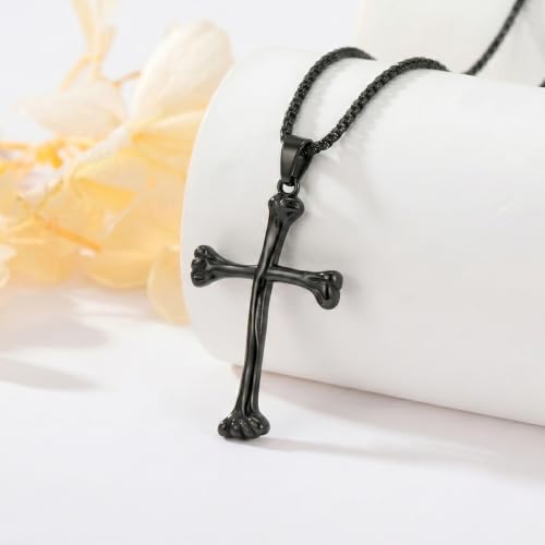 14K Gold Plated Cross Pendant Necklace Christian Jewelry Religious Gift - color: C02-Rib Cross Black
