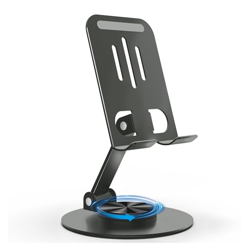 Metal Cell Phone Stand for Desk, Multi-Angel Adjustable 360° Rotation Desktop Phone Holder and Foldable Mobile Phone Stand, Compatible with All Smartphones, Gray - color: Gray