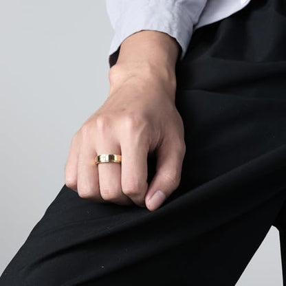 8MM Stainless Steel Cross Christian Ring Classic Plain Spinner Wedding Band for Men Women - color: 6mm - Gold