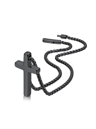 FaithHeart Cross Necklace for Men Waterproof Minimalist Fashion Jewelry - color: b. Black, size: 24 inches, style: Small - 3cm Pendant