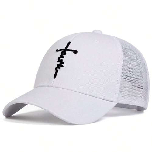 Embroidered Cross Baseball Cap, Christian Adjustable Snapback Hat for Men & Women, Structured Dad Hat with Jesus Faith Design - color: Trucker White Hat Black Cross