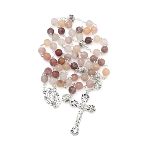 KOMI 8mm Natural Stone Beads Rosary Necklace Rosarios Catolicos Para Mujer Catholic Rosary Beads for Women Christian Gifts - style: Rosary-1