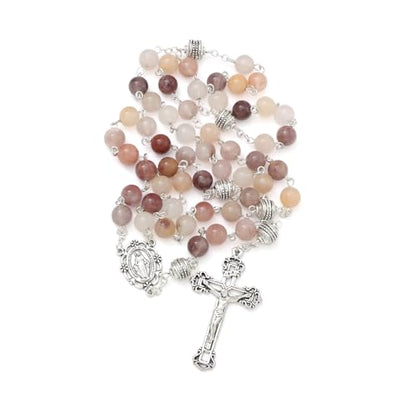 KOMI 8mm Natural Stone Beads Rosary Necklace Rosarios Catolicos Para Mujer Catholic Rosary Beads for Women Christian Gifts - style: Rosary-1