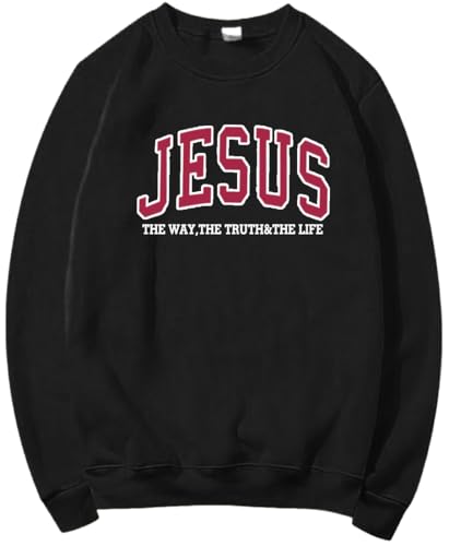 PANOZON Jesus Sweatshirt Faith Hoodie Christian Religious God Tops Man Woman Pullover Crewneck Longsleeve - color: 1-black, size: X-Large