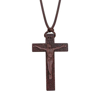 COTTVOTT Wood Orthodox Cross Pendant Necklace Christian Crucifix Necklace Prayer Jesus for Women Men - style: H-Red Color