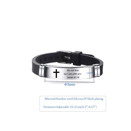 2Pcs Inspirational Quote Cross Bracelets Faith Christian Bible Verse Silicone ID Wristband Religious Bracelet Set Gift for Men Women - style: BR013/014