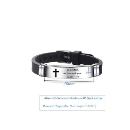 2Pcs Inspirational Quote Cross Bracelets Faith Christian Bible Verse Silicone ID Wristband Religious Bracelet Set Gift for Men Women - style: BR020-1/015