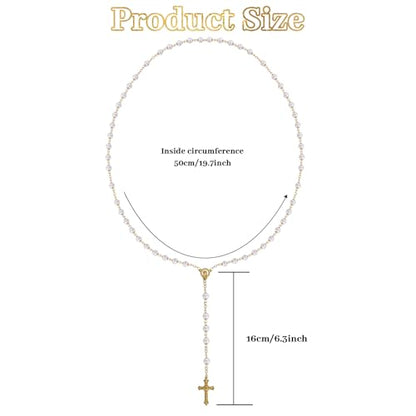 Rosary Necklace for Women, Cross Jewelry Pearl White Rosary for Women Men, Wedding Small First Holy Communion Gifts Rosarios Catolicos Rosary Beads, Pearl Necklace Catholic Chain for Mother