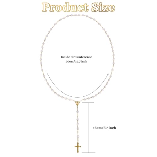 Rosary Necklace for Women, Cross Jewelry Pearl White Rosary for Women Men, Wedding Small First Holy Communion Gifts Rosarios Catolicos Rosary Beads, Pearl Necklace Catholic Chain for Mother