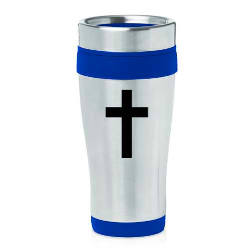 16oz Insulated Stainless Steel Travel Mug Coffee Mug Tumbler Cross Christian (Blue) - color: Blue