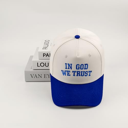 Embroidered Christian Two-Tone Baseball Cap for Men & Women, Adjustable Dad Hat Christmas Easter Gift - color: In God We Trust, Navy Blue/Beige