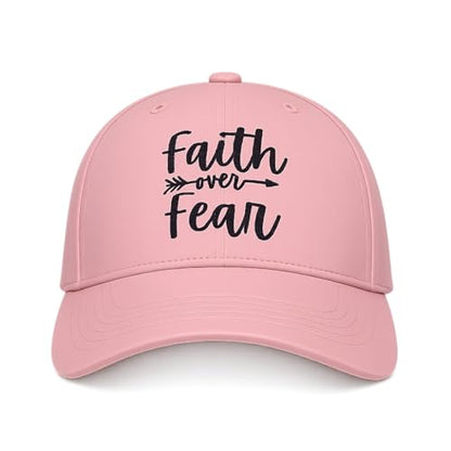 Faith Over Fear Christian Hats, Embroidered Baseball Caps for Adults - color: Pink Black