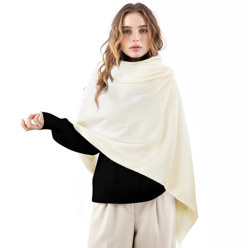 Clothirily Womens Winter Scarf, Oversized Long Blanket Plaid Shawl Wrap - color: White