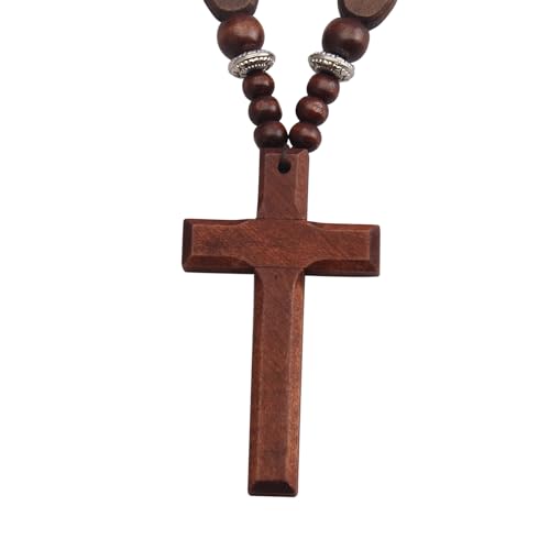Boho Necklaces for Women Long Wooden Pendant Vintage Necklace - color: Cross Wood Necklace